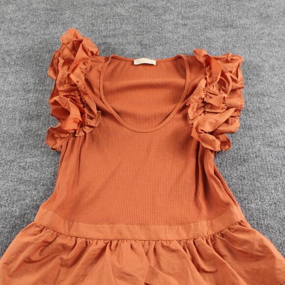 Ulla Johnson Dress Womens 14 Hanna Ruffle Mini Tiered Boho Summer Orange Chic - Picture 7 of 15